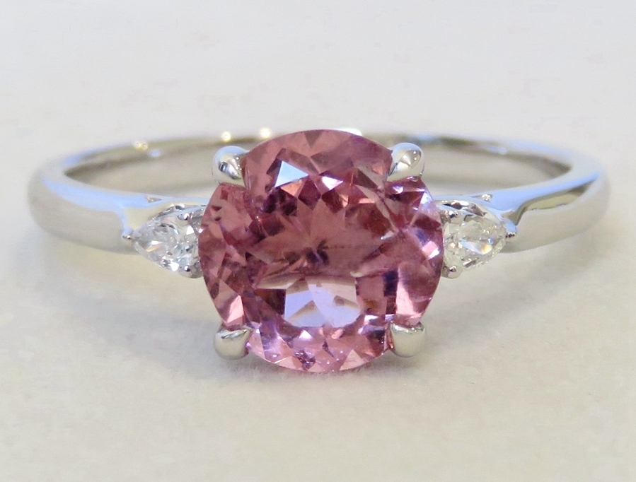 14k White Gold 1.68ct Pink Tourmaline & 0.1ct Diamond Ring