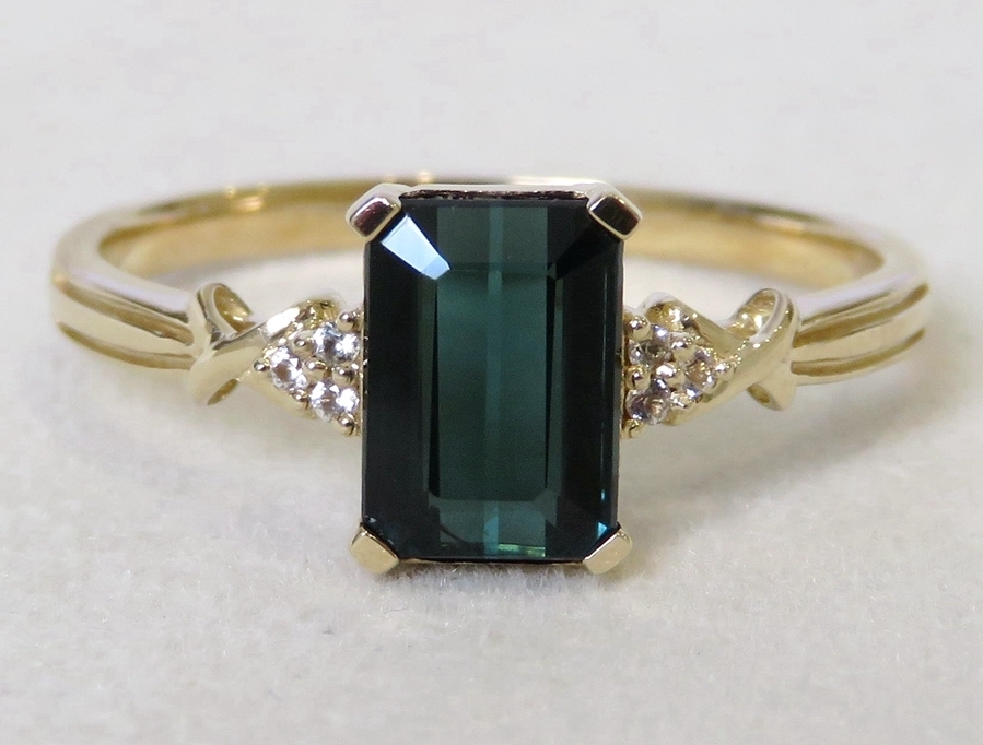 9k Yellow Gold 1.47ct Blue Indicolite Tourmaline & White Sapphire Ring