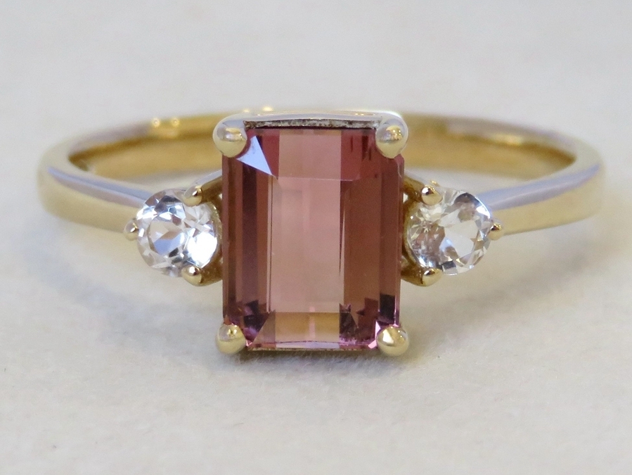 9k Yellow Gold 1.31ct Pink Tourmaline & White Sapphire Ring