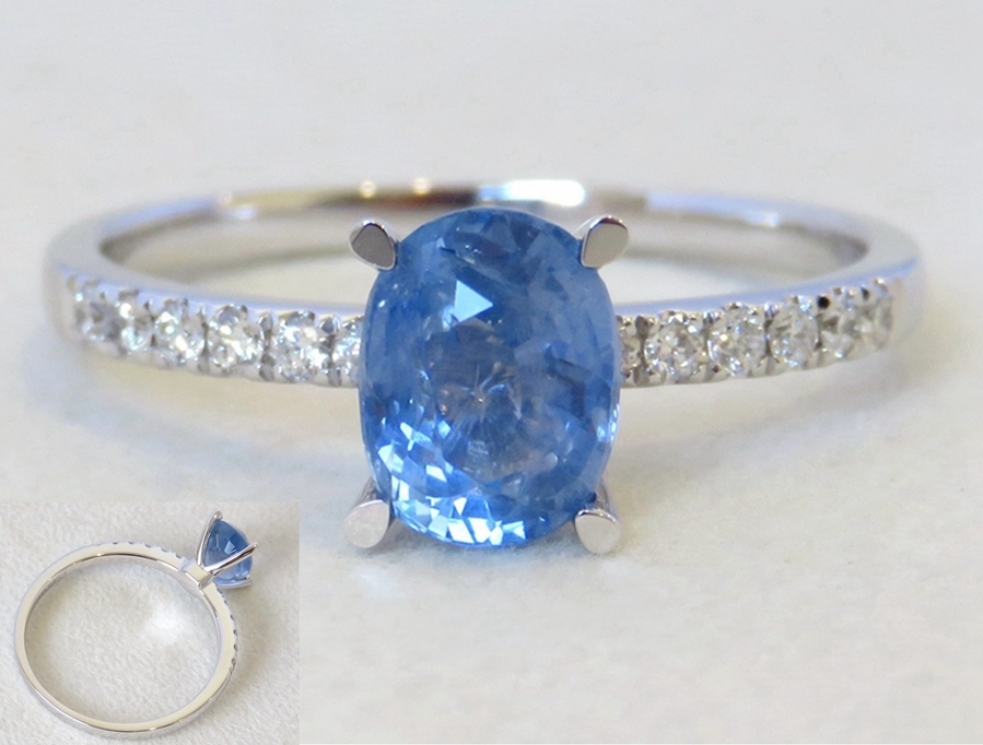 14k White Gold 1.645ct Blue Sapphire & 0.18ct Diamond Ring