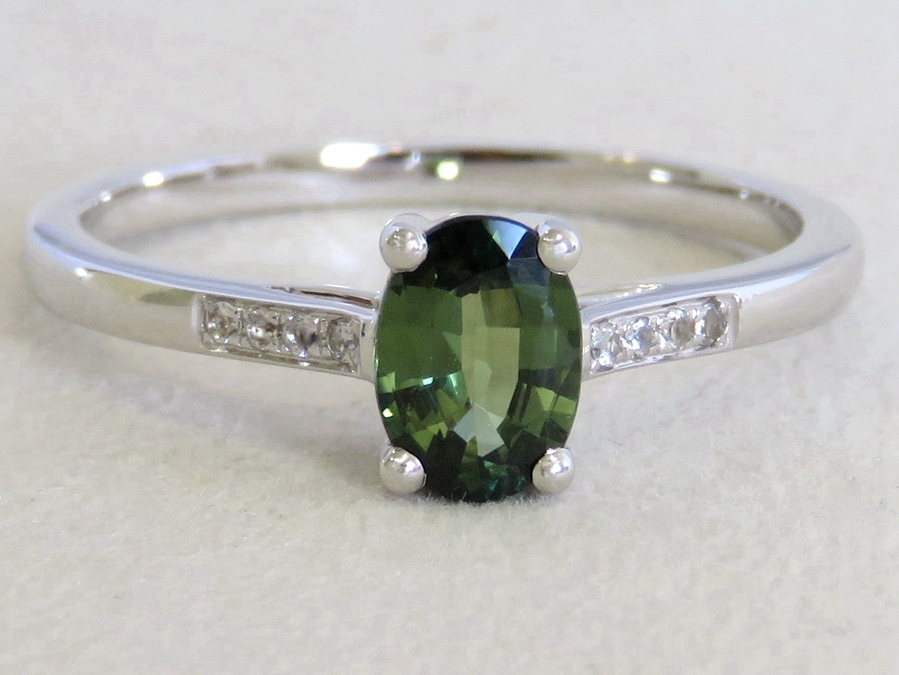 9k White Gold Teal Sapphire & White Sapphire Ring