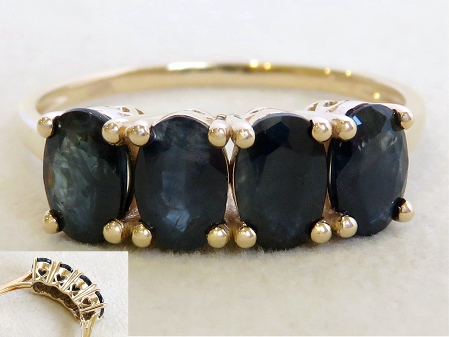 1.85ct Black Sapphire Ring in 9k Yellow Gold