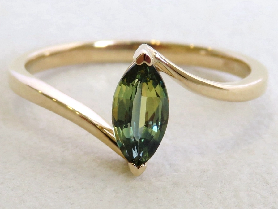 9k Yellow Gold Marquise-Cut Teal Sapphire Ring