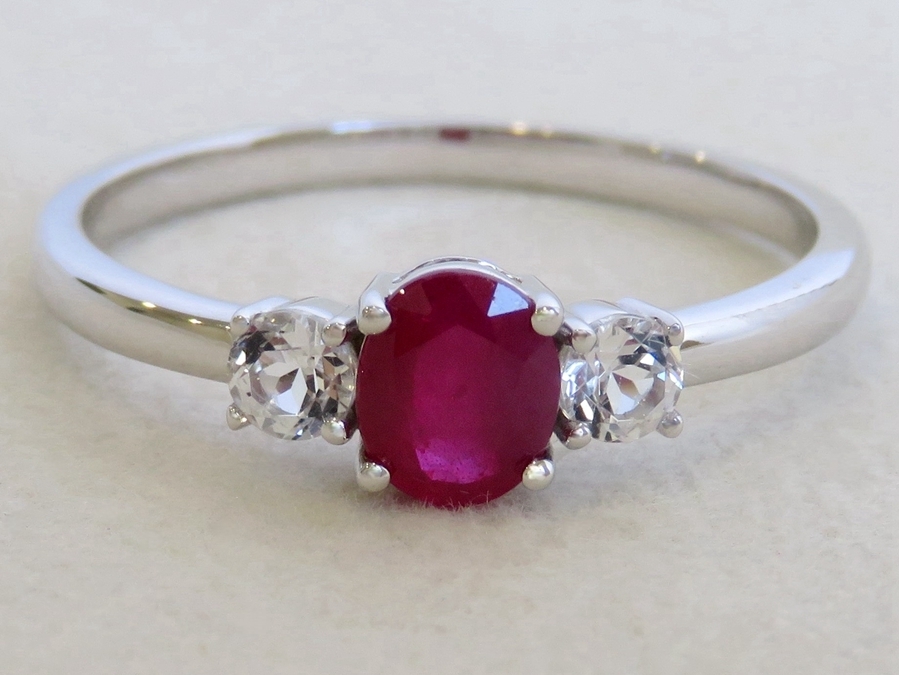 9k White Gold Ruby & White Sapphire 3-Stone Ring