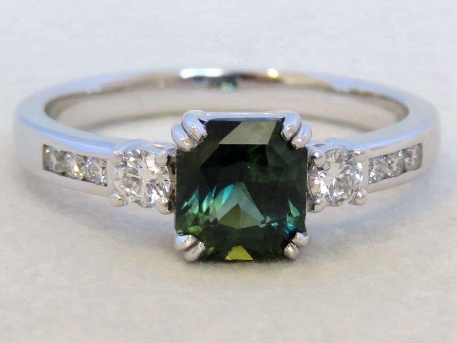 1.64ct Teal Sapphire & 0.29ct Diamond Ring in Platinum