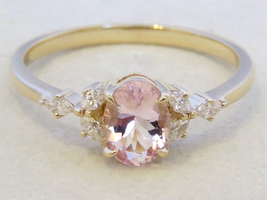 Pink Morganite & 0.24ct Diamond Engagement Ring in 14k Yellow Gold