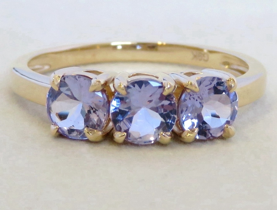 1.45ct Tanzanite 3-Stone Ring in 9k Yellow Gold