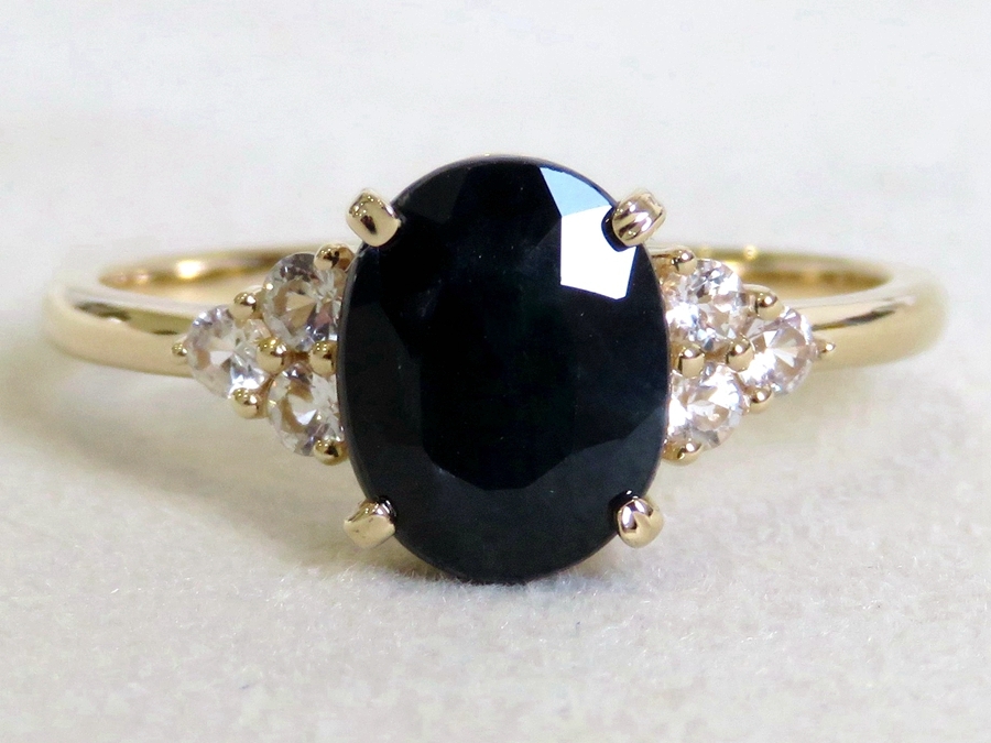 2.6ct Black Sapphire & White Sapphire Ring in 9k Yellow Gold