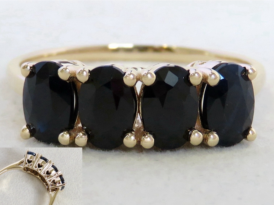2.1ct Black Sapphire 4-Stone Ring in 9k Yellow Gold