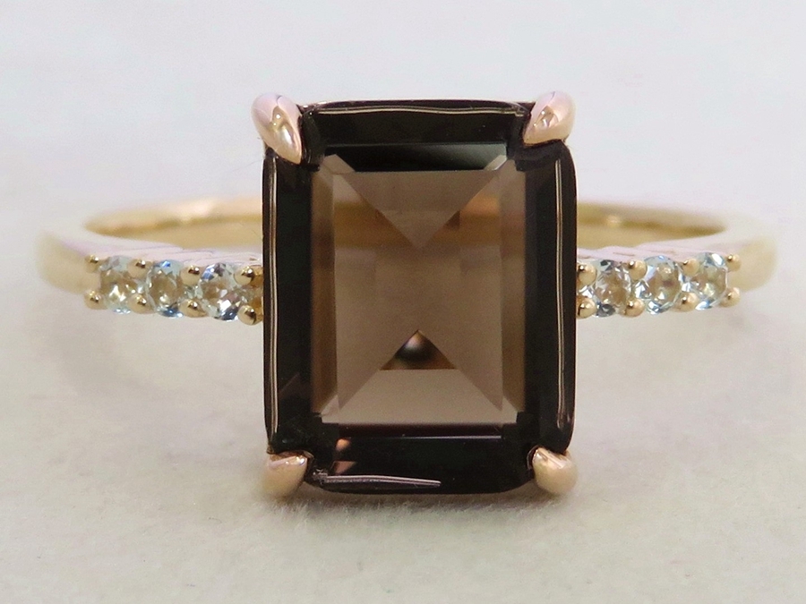 2.5ct Smoky Quartz & White Sapphire Ring in 9k Yellow Gold