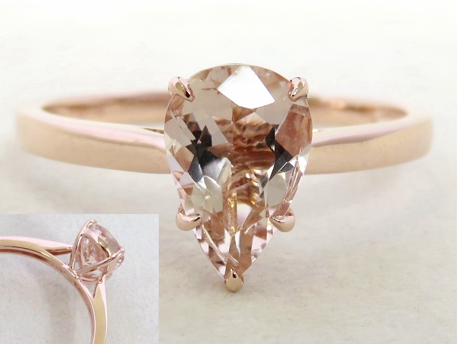 1ct Pear Cut Morganite Solitaire Ring in 9k Rose Gold
