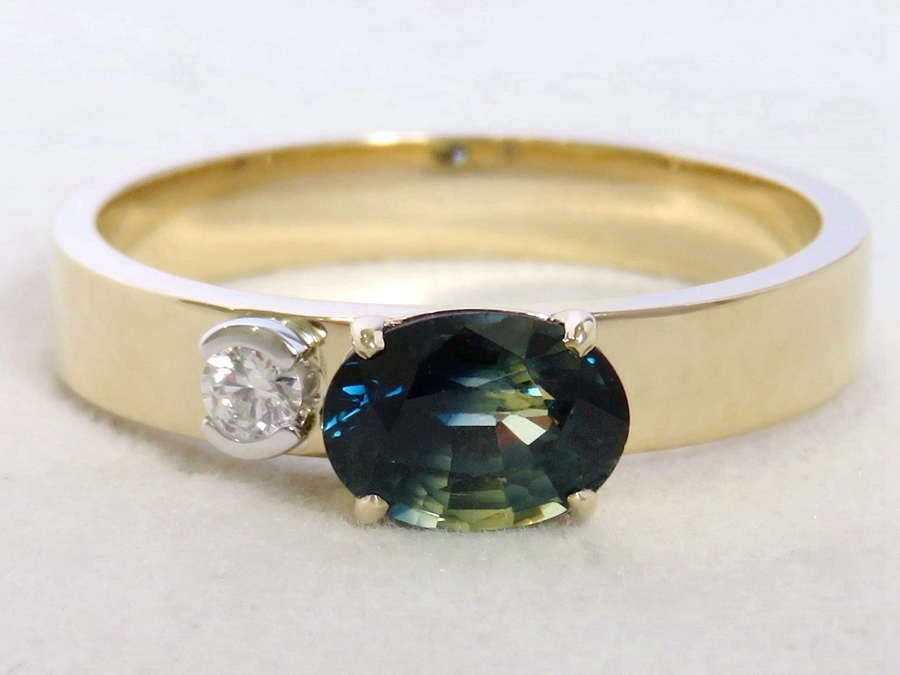 1.1ct Parti Sapphire & 0.07ct Diamond Toi et Moi Ring in 14k Yellow & White Gold