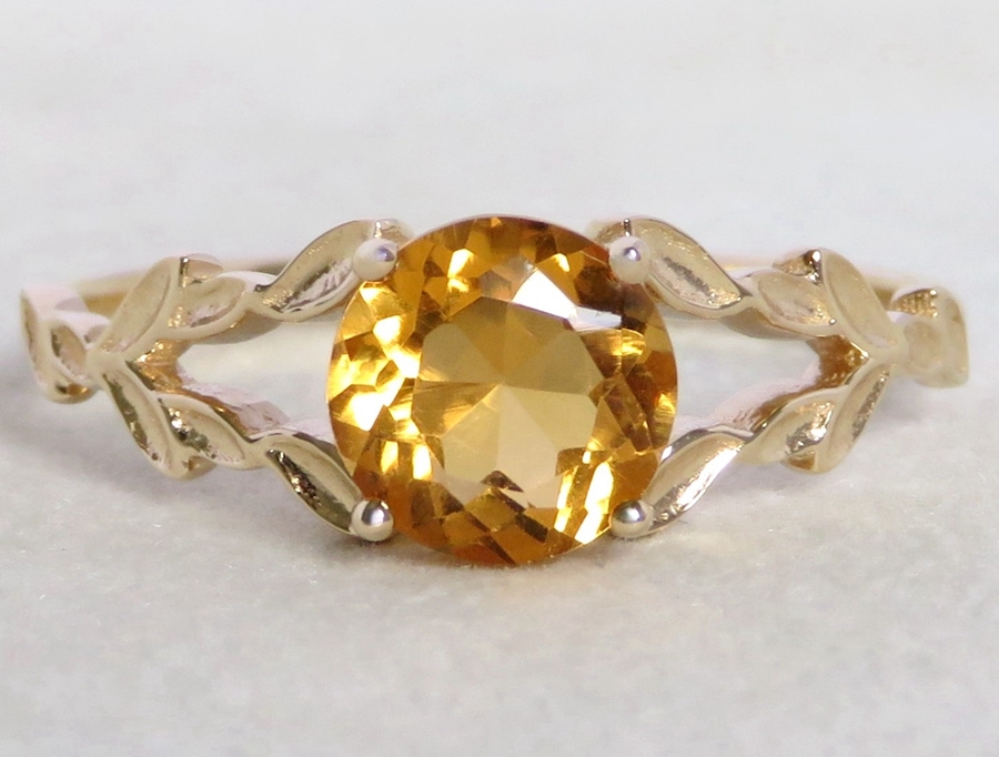 1.1ct Citrine Ring with Leaf Shaped Band in 9k Yellow Gold