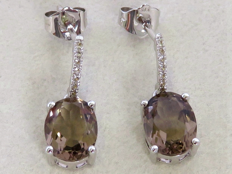 2.2ct Smoky Quartz Earrings with White Sapphire in 9k White Gold