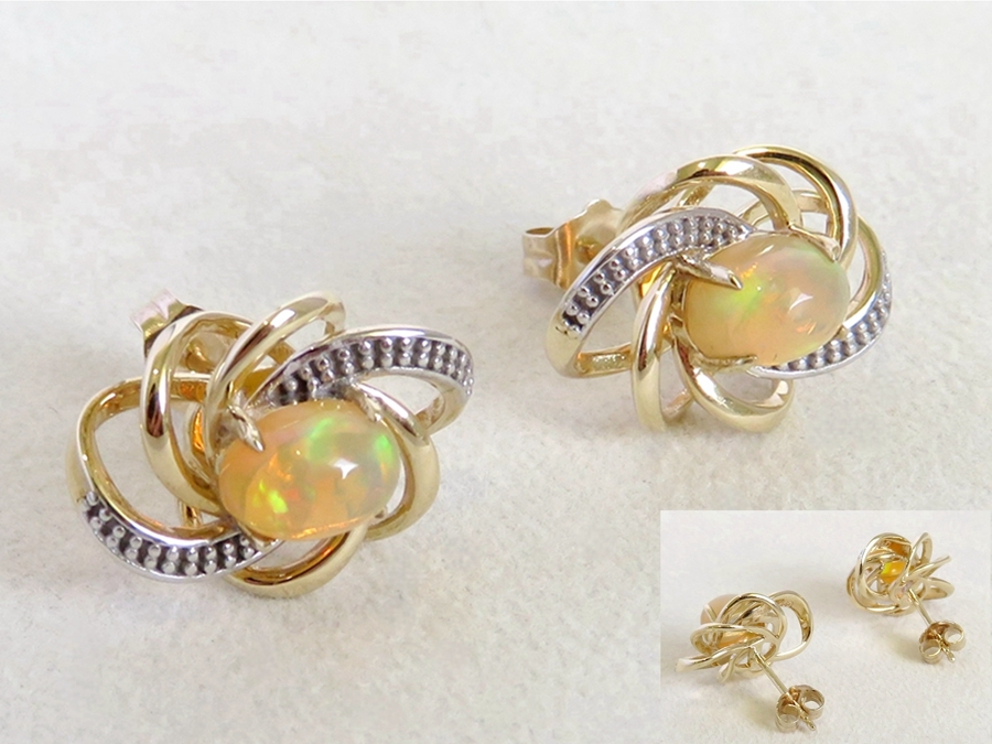 1.4ct Fire Opal Earrings in 9k Yellow & White Gold