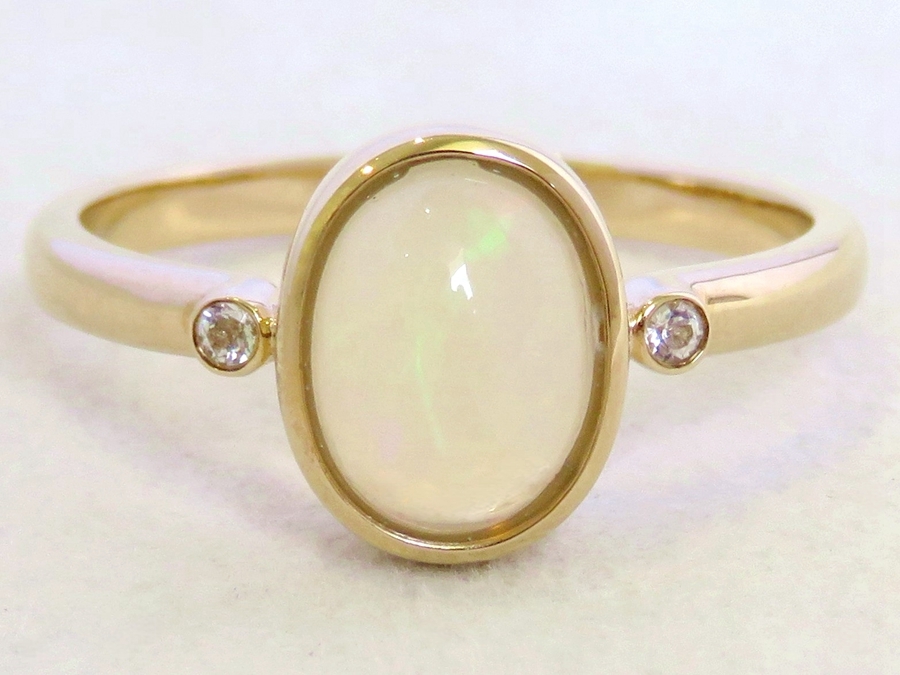Ethiopia Fire Opal Ring with White Sapphire in 9k Yellow Gold