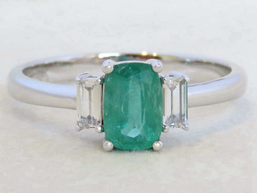 Natural Emerald Ring with White Sapphire Accents in 9k White Gold