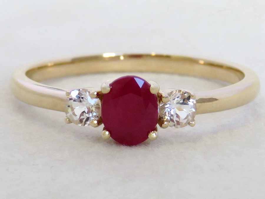 Ruby & White Sapphire Ring in 9k Yellow Gold