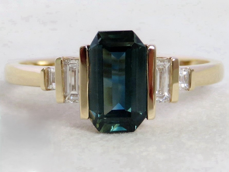 1.68ct Teal Sapphire Engagement Ring with 0.26ct Diamond Accents in 14k Yellow Gold