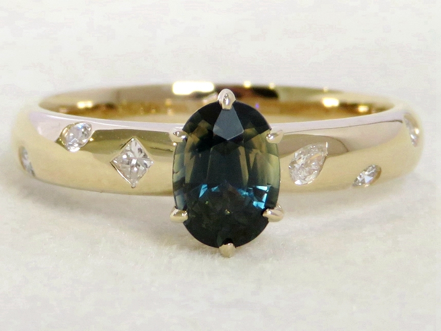 1.15ct Parti Sapphire & 0.16ct Diamond Ring in 14k Yellow Gold
