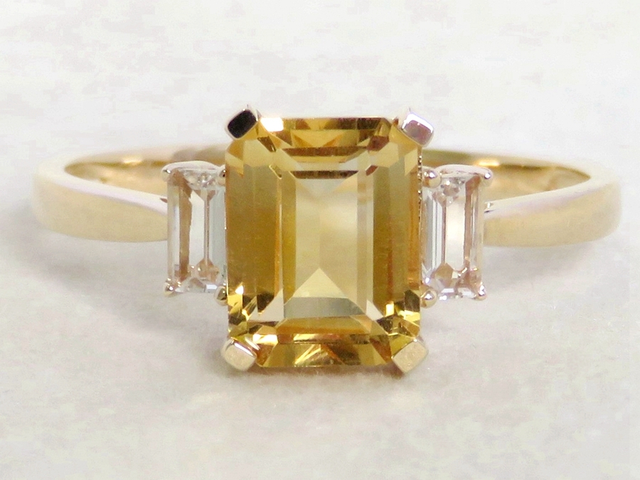 1.7ct Citrine & White Sapphire 3-Stone Ring in 9k Yellow Gold