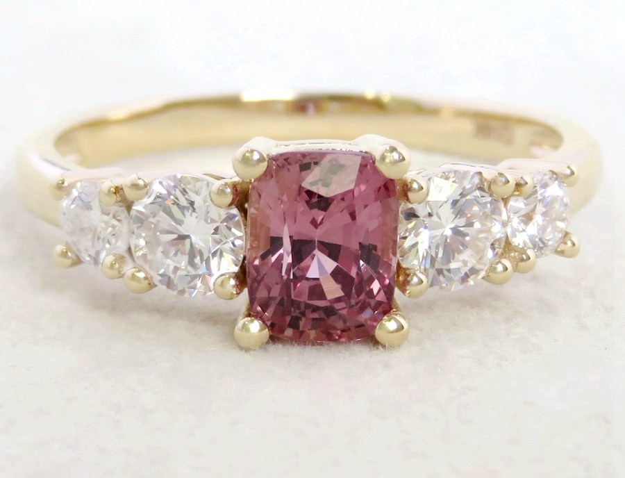 1.06ct Pink Sapphire Engagement Ring with 0.7ct Lab Created Diamond in 14k Yellow Gold