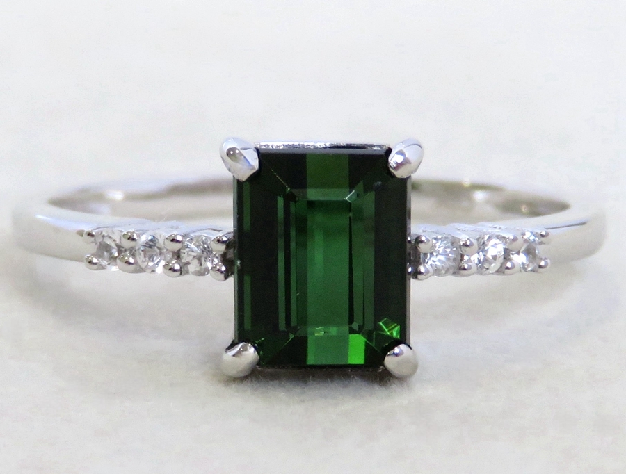 1.79ct Green Tourmaline Ring with White Sapphire in 9k White Gold