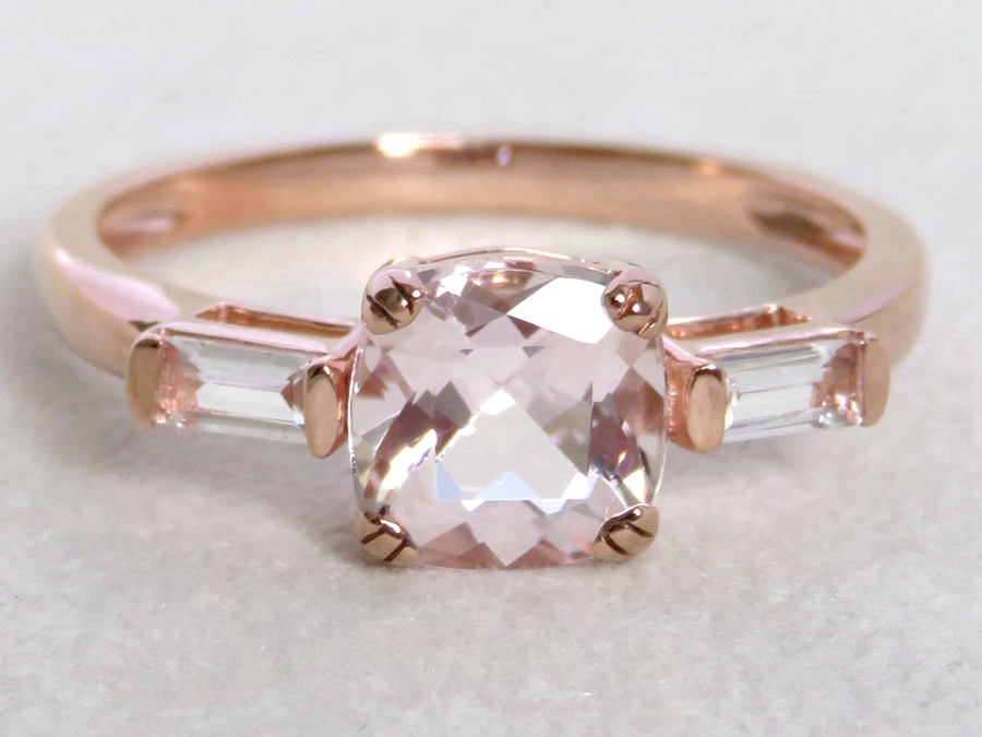 1.2ct Pink Morganite 3-Stone Ring with White Sapphire in 9k Rose Gold