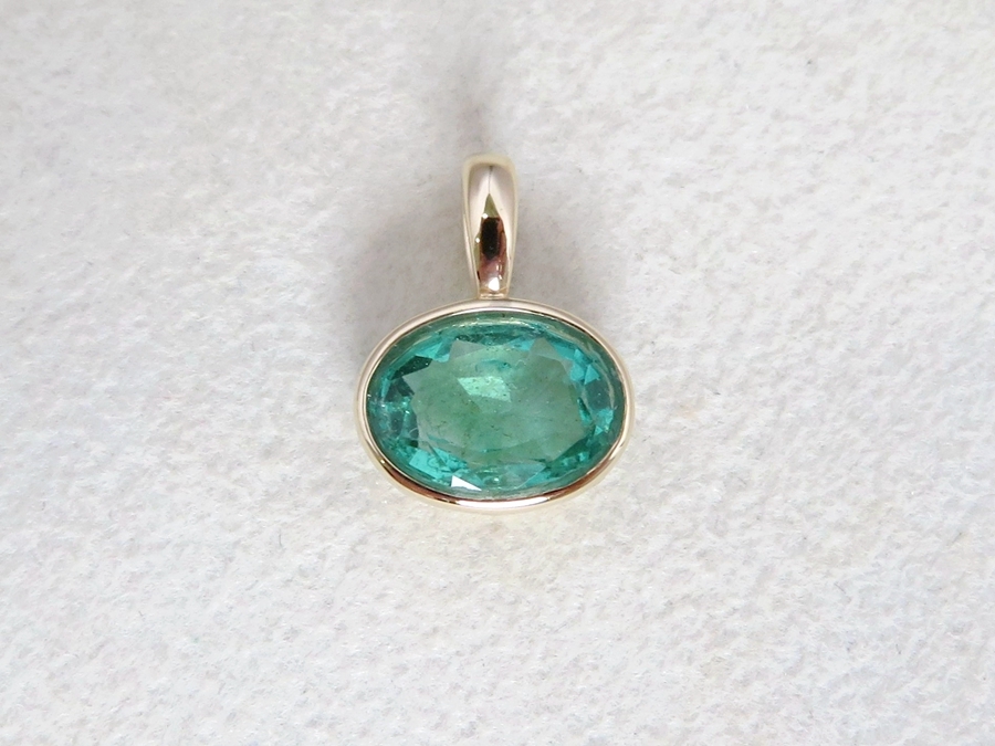 Bespoke 14k Yellow Gold Bezel-Set East-West Natural Emerald Pendant with Bail - Remaining Balance of Custom Made Job#170326EM14KYPD
