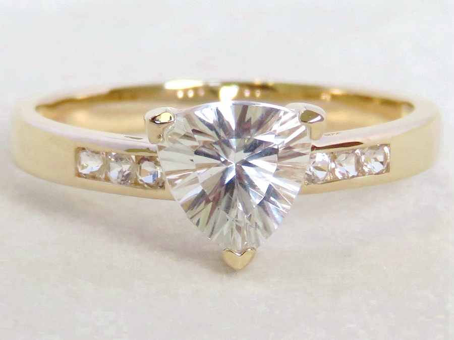 1.1ct White Quartz Ring with White Sapphire in 9k Yellow Gold