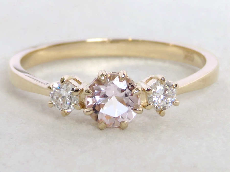 Pink Morganite & 0.2ct Lab Created Diamond Ring in 9k Yellow Gold