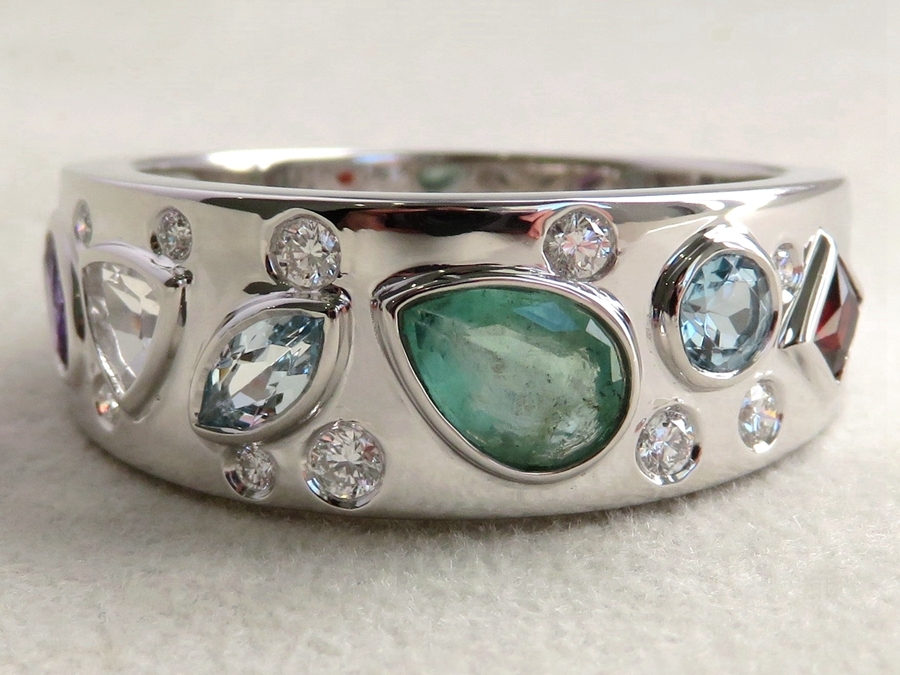 Bespoke 9k White Gold Multi-Stone Bezel Set Ring - Remaining Balance of Custom Made Job#200426MT9W-U.5