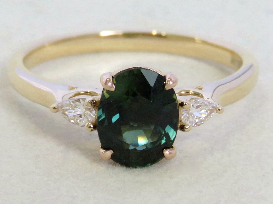 Bespoke 1.29ct Teal Sapphire & 0.14ct Diamond Engagement Ring in 18k Yellow Gold - 20% Deposit of Custom Made Job#080626TSADA18KY-K