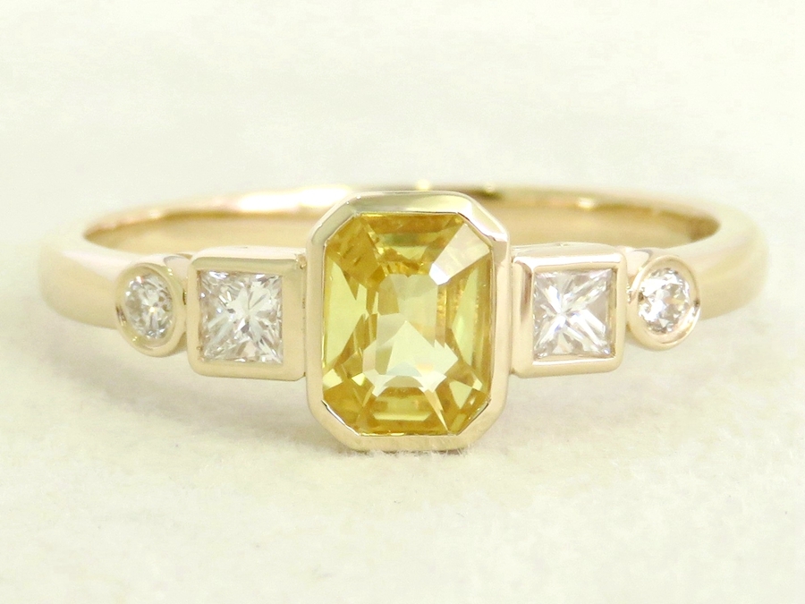 Yellow Sapphire & 0.26ct Diamond 5-Stone Ring in 14k Yellow Gold