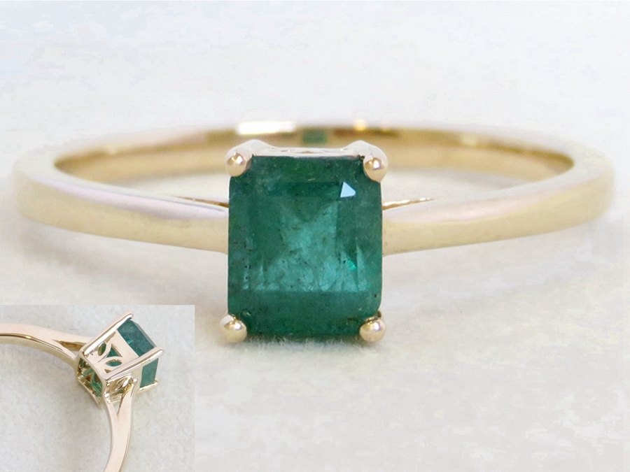 0.93ct Natural Emerald Ring in 9k Yellow Gold