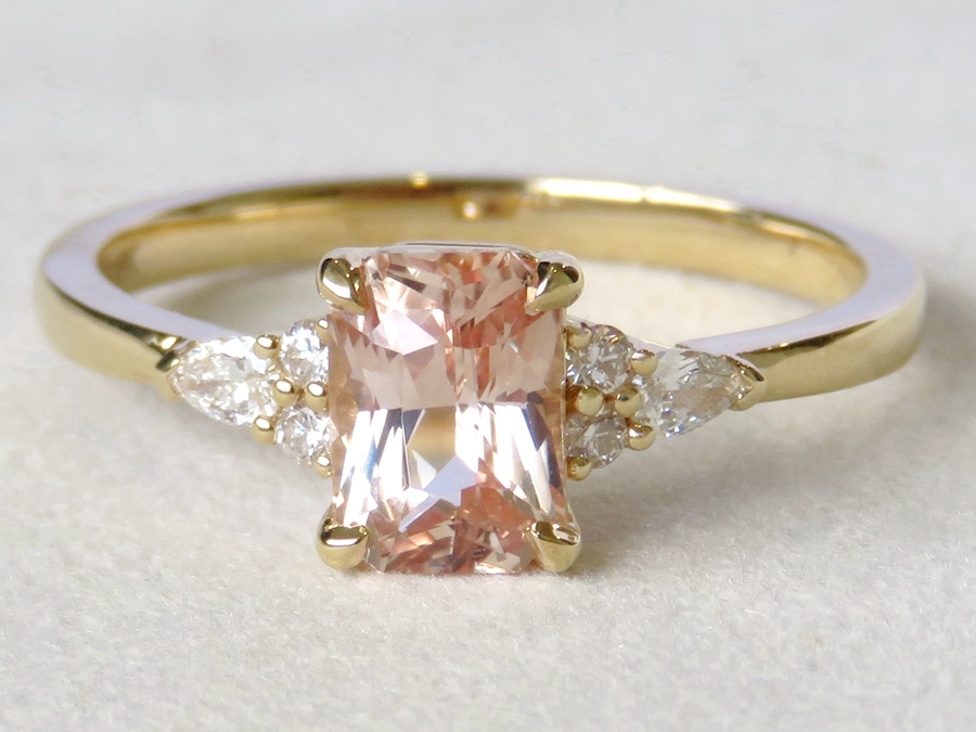 1.29ct Peach Sapphire & 0.18ct Diamond Engagement Ring in 18k Yellow Gold