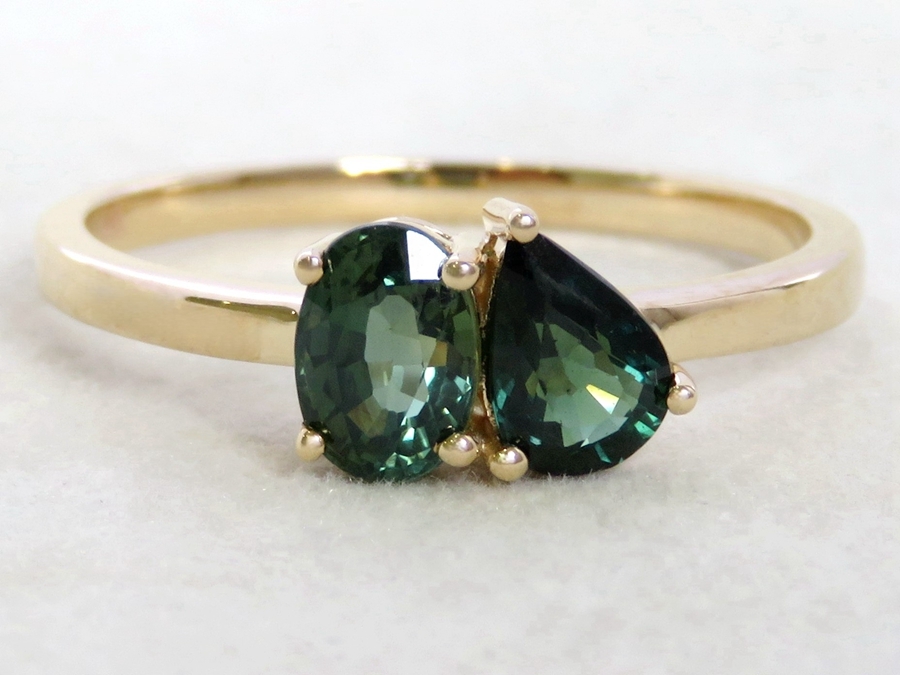 1.48ct Teal Sapphire Toi et Moi Ring in 9k Yellow Gold
