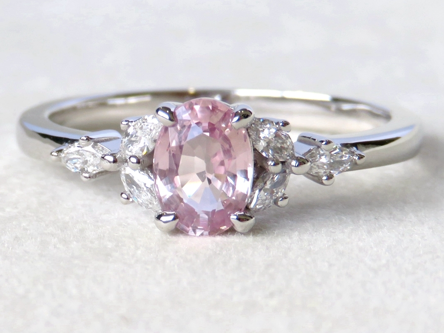 0.9ct Pink Sapphire & 0.15ct Diamond Engagement Ring in Platinum