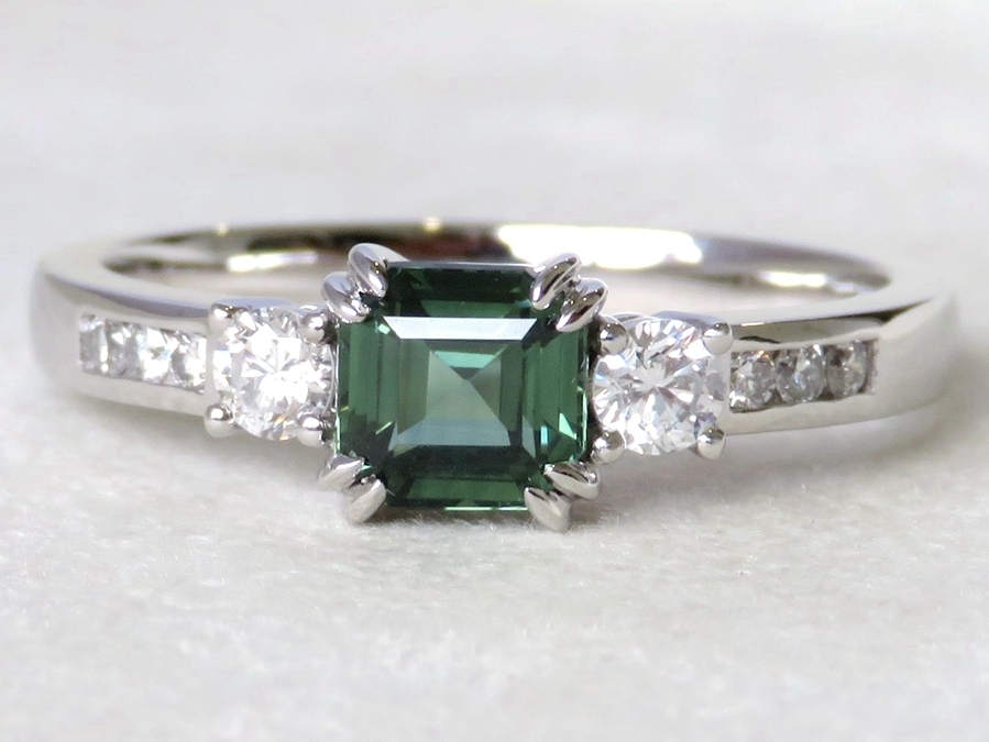 1.05ct Teal Sapphire & 0.29ct Diamond Engagement Ring in Platinum