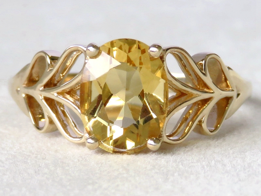 1.6ct Natural Citrine Ring with Leaf Motif Design in 9k Yellow Gold