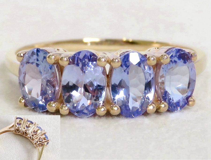 Tanzanite Ring NZ – 2.15ct Tanzanite 4 Stone Heart Design in 9k Yellow Gold | CL Jewellery NZ
