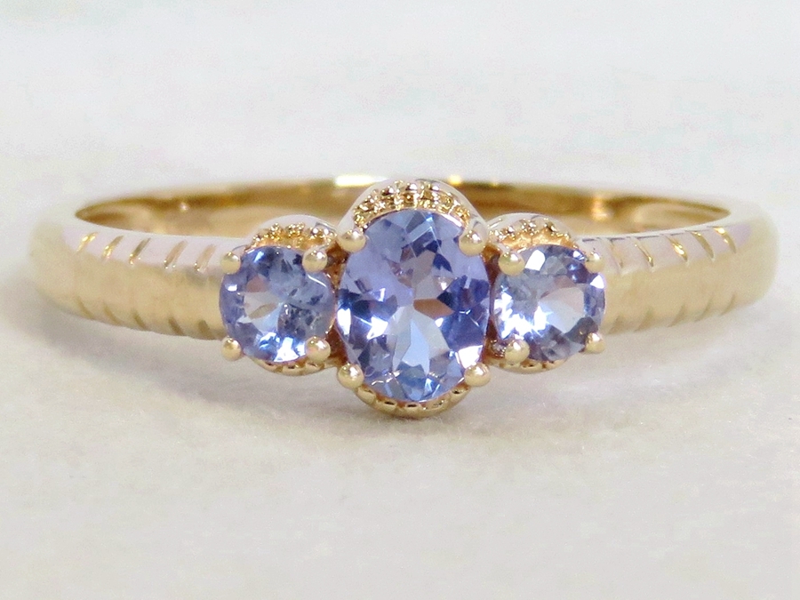 9k Yellow Gold Tanzanite Three-Stone Ring | Natural Tanzanite Ring NZ | CL Jewellery NZ