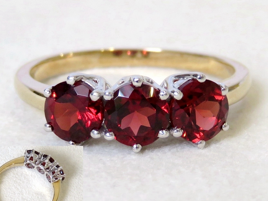 2ct Garnet 3-Stone Ring in 9k Yellow & White Gold | CL Jewellery NZ