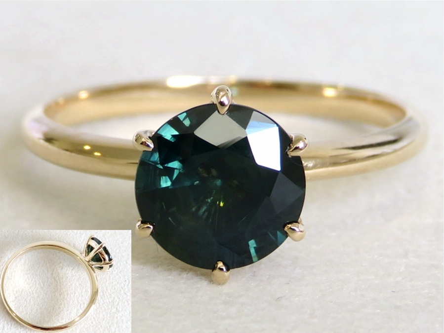 1.86ct Teal Sapphire Solitaire Engagement Ring in 14k Yellow Gold | CL Jewellery NZ