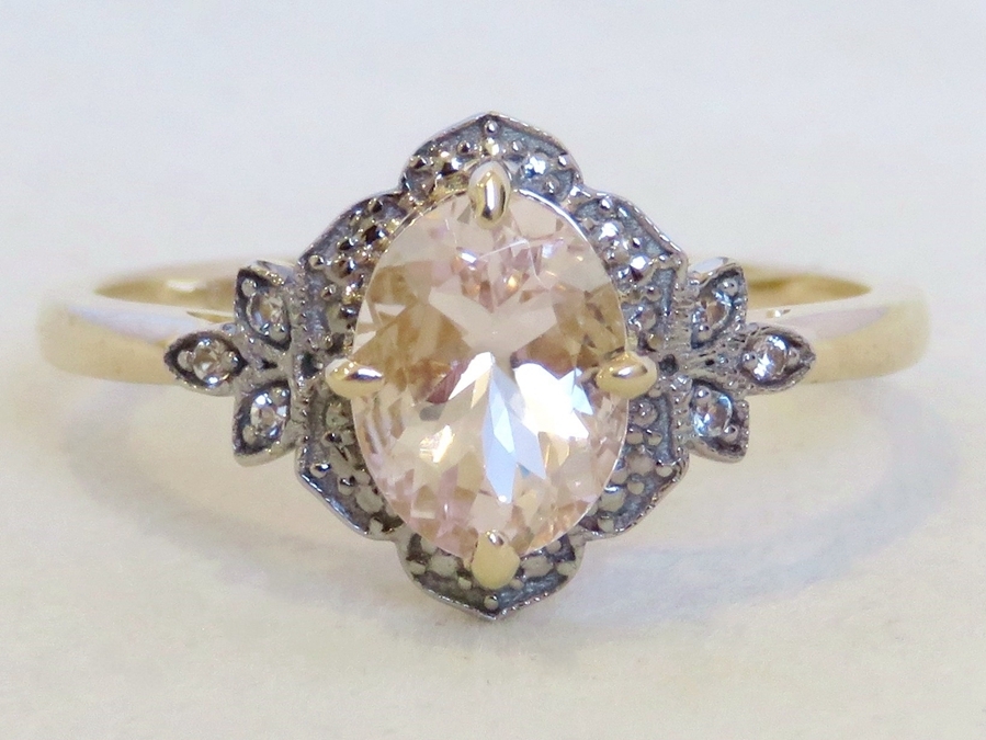 1.04ct Morganite and White Sapphire Ring NZ | 9k Yellow White Gold Engagement Ring | CL Jewellery NZ