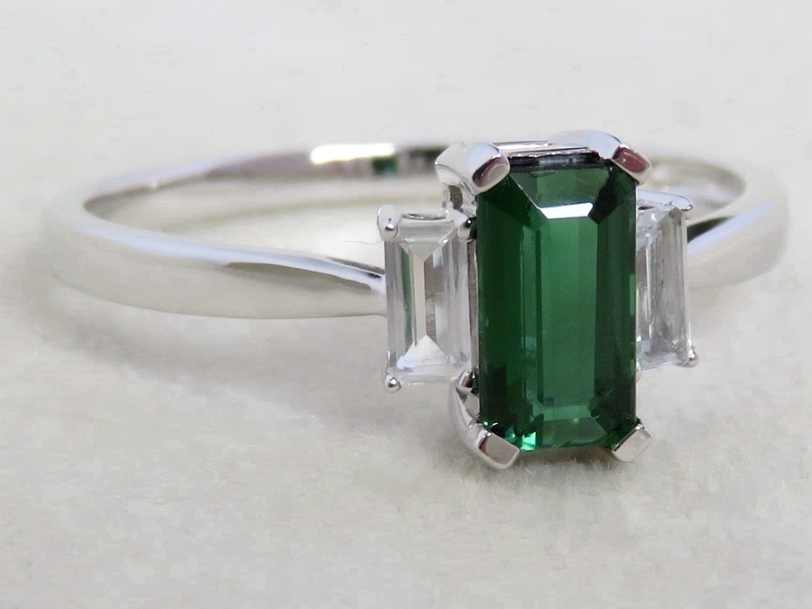 Green Tourmaline & White Sapphire 3-Stone Ring in 9k White Gold | CL Jewellery NZ