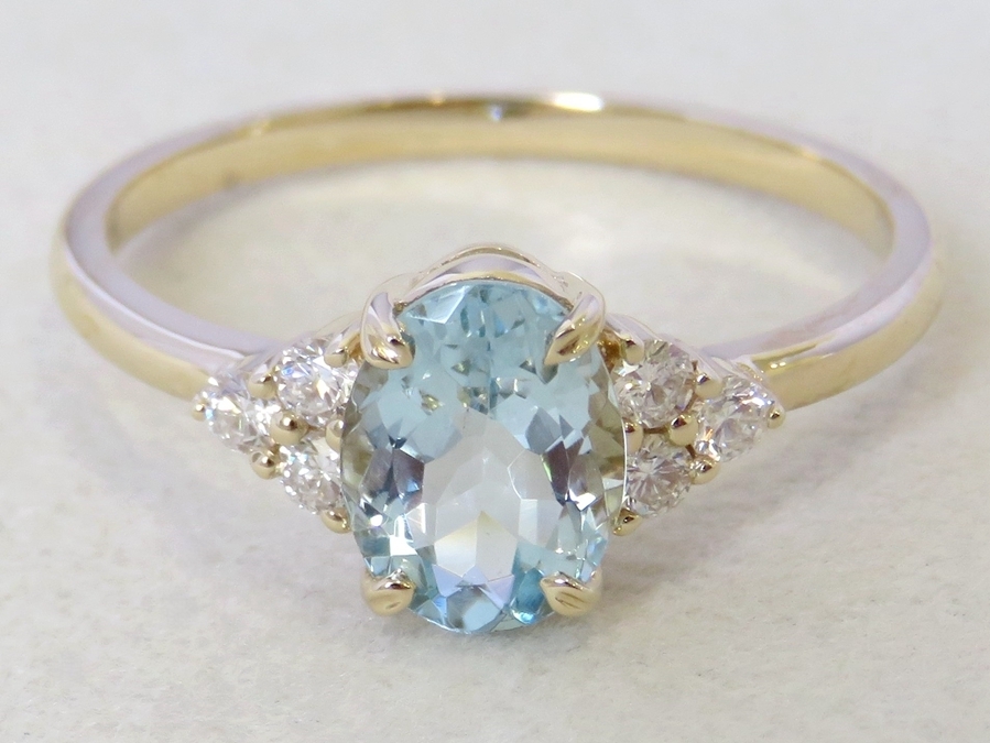 14K Yellow Gold Aquamarine & 0.18ct Diamond Engagement Ring - CL Jewellery NZ