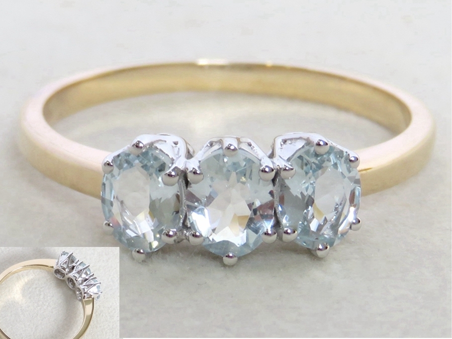 Two-Tone Aquamarine Ring in 9k Yellow & White Gold | CL Jewellery NZ