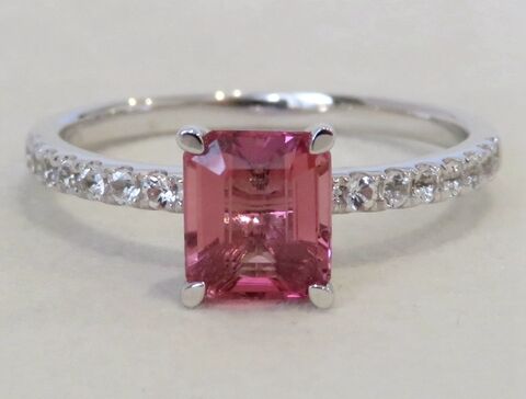 1.23ct Pink Tourmaline & White Sapphire Ring in 9k White Gold