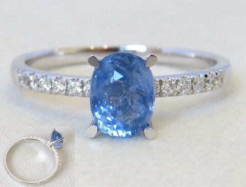 1.645ct Blue Sapphire & 0.18ct Diamond Ring in 14k White Gold